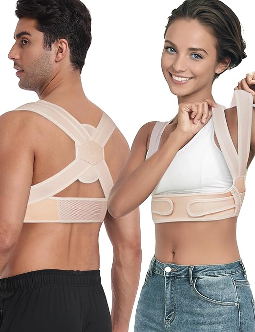 Posture Corrector for Women Men,BI-Straps Back Straightener - Bamboo Fiber Back Brace Posture Corrector - Instant Upper Back Pain Relief (Beige, L/XL)