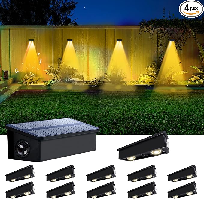 Solar Fence Lights Outdoor Waterproof LED Spot Lens for Step, Wall, Deck, Patio, Yard, Rail, Garage, Pool, Stair, Walkway, Garden Landscaping Enhanced Security Easy Install Warm White 12 Pack