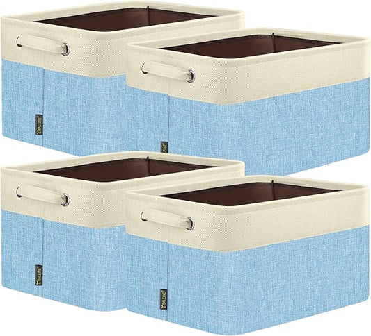 BALEINE 4 Pack Fabric Storage Bins for Shelves, Linen Storage Baskets for Organizing, Decorative Closet Bins for Clothes, Home (Skyblue, 14''x10''x8.5'')