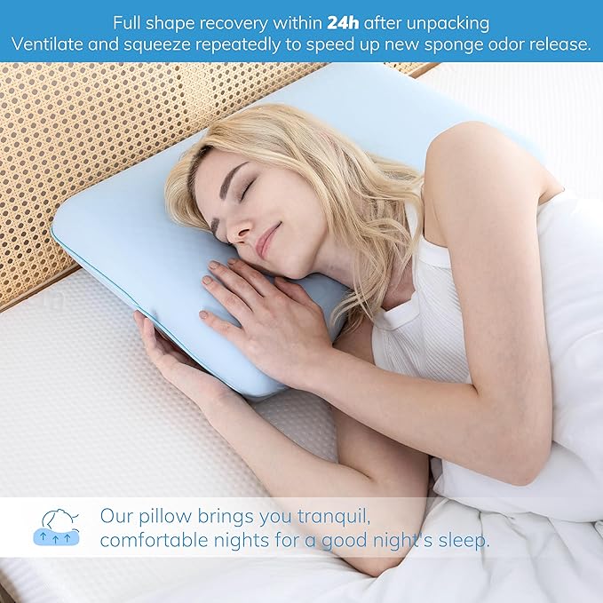 EGOHOME Cooling Gel Memory Foam Pillow - Reversible Cooling Cover, Neck Support for Side, Back and Stomach Sleepers, Removable & Machine Washable, All-Season Comfort, Standard Size, Blue