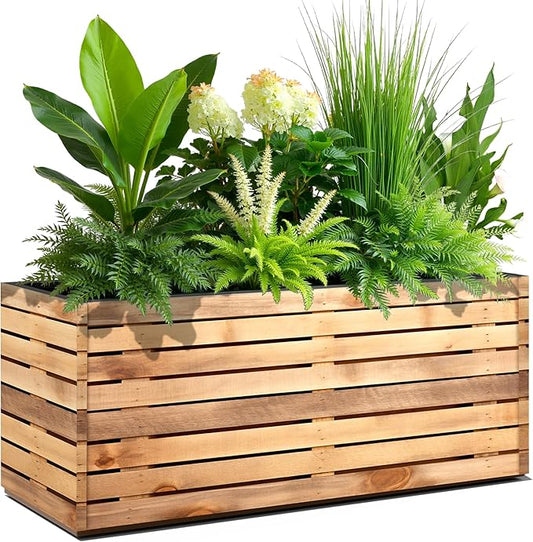 Tall Metal Planter, 15" W×16.3" H Large Rectangular Planter Box for Outdoor or Indoor, All-Weather Durable Plant Box with Drainage Holes & Removable Shelf for Patio, Porch, Garden, Trees, Flowers