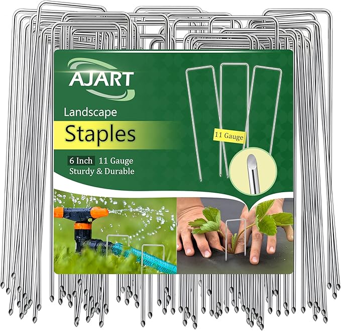 AJART Landscape Staples Garden Stakes: 6 Inch Reusable Galvanized Steel Spikes for Artificial Turf, Tents & Ground Cover - 100Pcs