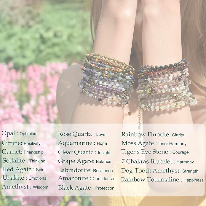 Crystal Beaded Bracelets, Chakra 4mm Natural Stone Beads Bracelets, Gemstone Spiritual Jewelry Gifts for Women