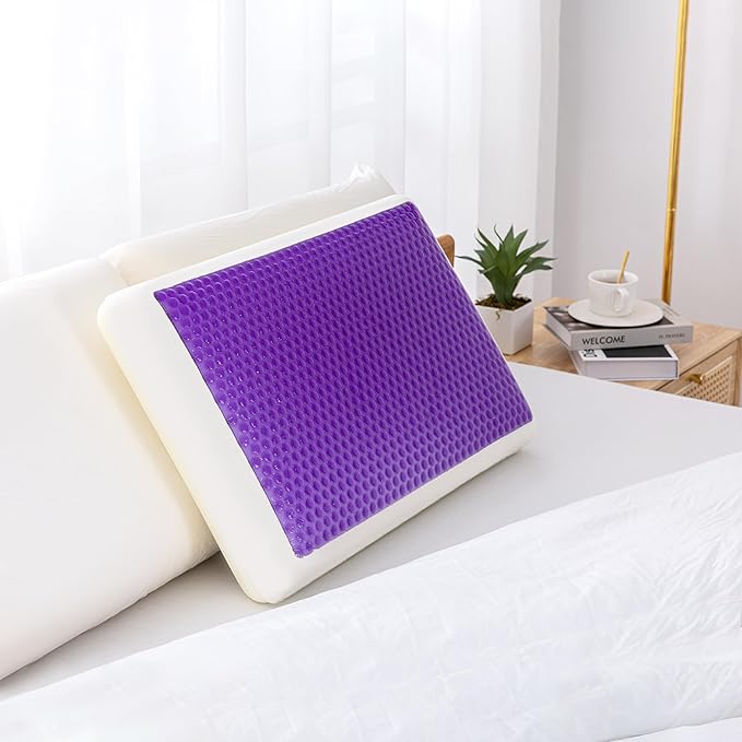 EGOHOME Cooling Gel Memory Foam Pillow - Reversible Cooling Cover, Neck Support for Side, Back and Stomach Sleepers, Removable & Machine Washable, All-Season Comfort, Standard Size, Purple