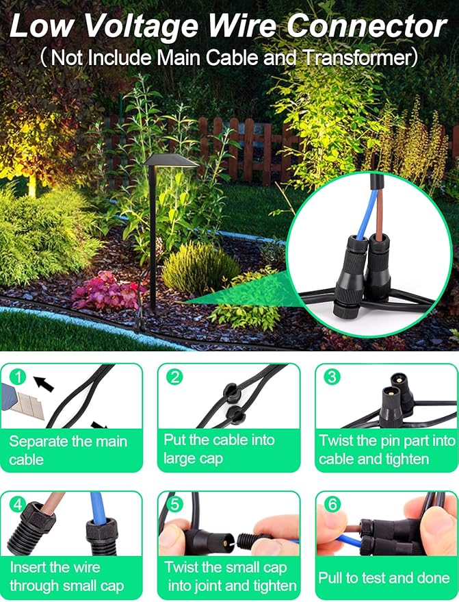 5W Low Voltage Landscape Pathway Lights with Connectors,12-24V Outdoor Path Lights, 3000K Wired Landscape Lights for Yard Garden Walkway, IP66 Waterproof（12Pack）