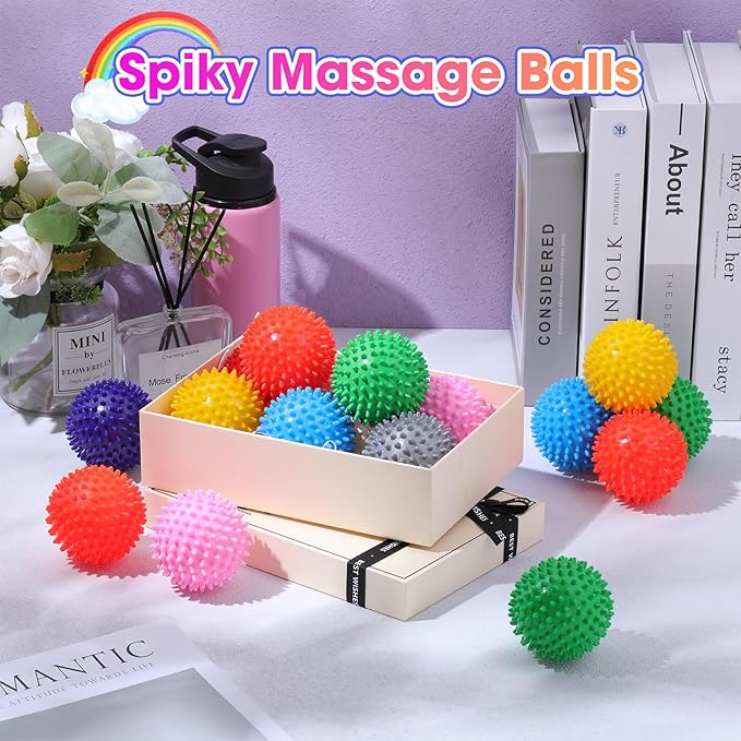 Liliful 36 Pcs Spiky Massage Balls for Feet, Back, Hand Massage Roller Squeeze Balls Plantar Fasciitis Ball Bulk for Foot Hand Trainer Therapy, 10 Colors 3 Inch Multipack