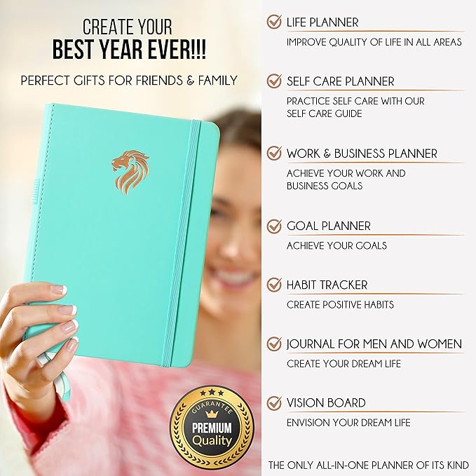 Hourly Planner - Undated Daily, Weekly & Monthly Planner with Budget Section | A 12 Month Journey to Increase Productivity & Happiness | Life Organizer & Gratitude Journal - Horizontal Format