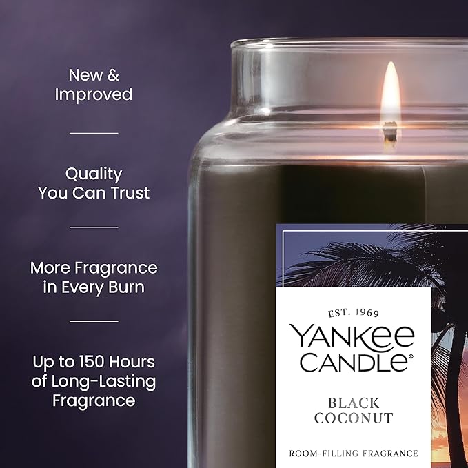 Yankee Candle Black Coconut Scented Candle, 22oz Large Jar with up to 150 Hour Burn Time, Giftable