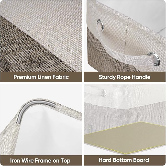 BALEINE 4 Pack Fabric Storage Bins for Shelves, Linen Storage Baskets for Organizing, Decorative Closet Bins for Clothes, Home (Brown, 15"x11"x9.5")