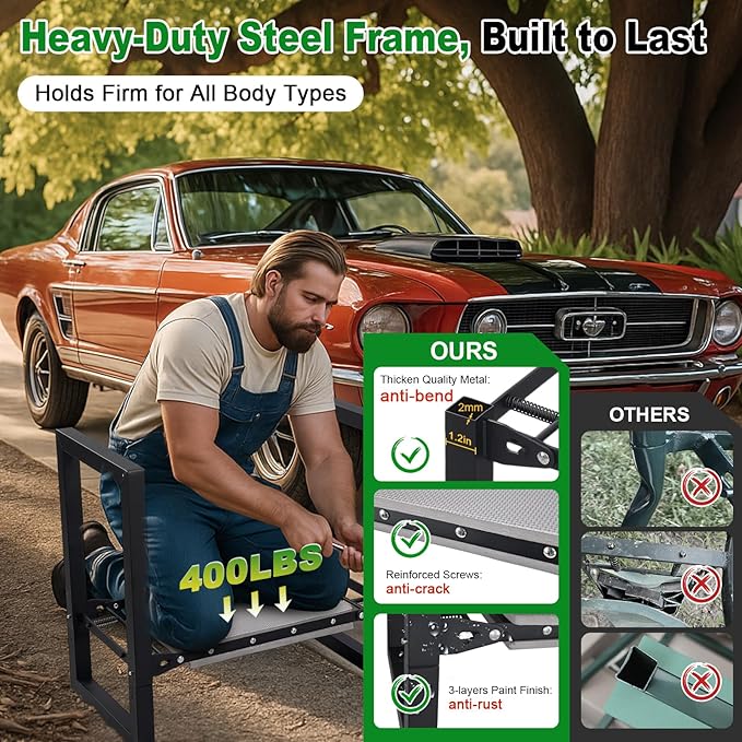 Garden Kneeler and Seat Heavy Duty - Anti-Tip Super Stable Multifunctional Gardening Stool Bench,Wide 12.7" Pads,Foldable Ergonomic Handles for Seniors Women Men Pain-Free Weeding,Planting Yard Work