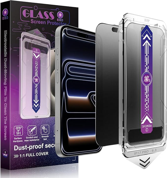 Matte Privacy Screen Protector for iPhone 17 Pro 6.3-Inch, Auto Dust Removal, 9H Anti-Spy Tempered Glass Film, Full Cover, Anti-Fingerprint, Easy Installation, 2 Pack