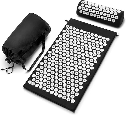 Sivan Back and Neck Pain Relief Acupressure Mat and Pillow Set, Chronic Back Pain Treatment - Relieves Your Stress of Lower Upper Back and Sciatic Pain - Black