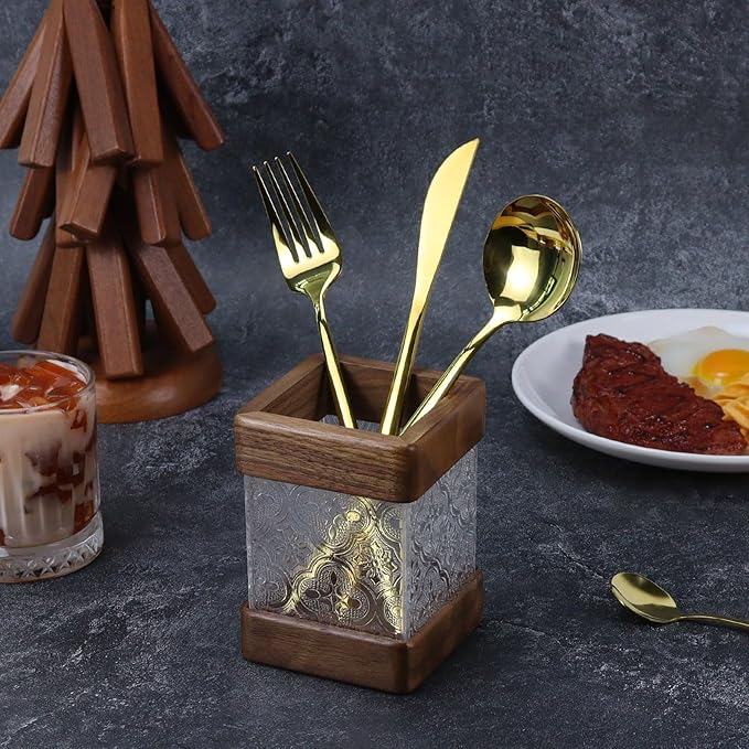 MultiBey Walnut Wooden Pencil Holder, Clear Acrylic and Wood Pen Holder, Black Walnut Desktop Pencil Cup Stand Wood Desk Accessory Organizer for School Office Home Supplies