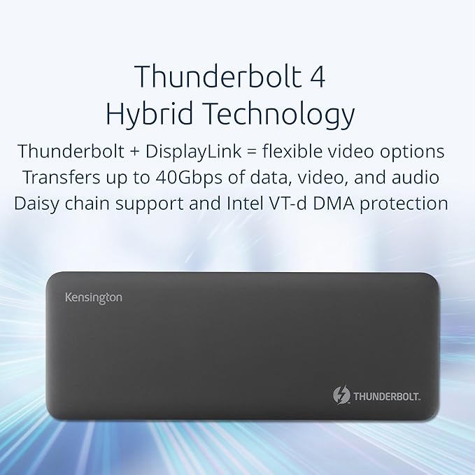 Kensington SD5910T DisplayLink Docking Station Thunderbolt 4, Quad 4K for MacBook Pro/Air M1/M2/M3/M4 with Pro and Max Chipsets, 100W PD, HDMI/DP/TB4, SD/Micro SD Card Slots (K35233NA)