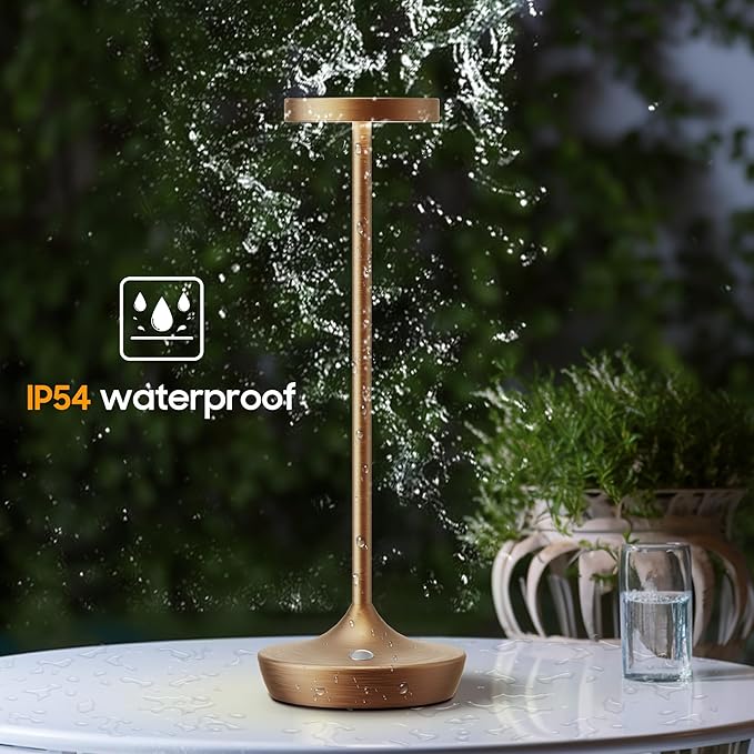 Cordless Table Lamp,Rechargeable Battery Operated LED Desk Lamp, 3-Color Stepless Dimming, Portable & Waterproof, for Restaurants, Bedrooms, Bars, Outdoor Parties, Camping, and Cafes (Bronze)