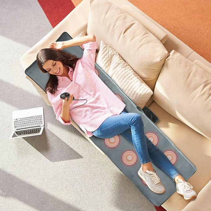 Full Body Electric Massage Mat with Heat, Vibration Back Massage Pad Cushion with Inflatable Head Pillow and Lumbar Pillow, 10 Vibration Motors 3 Timers