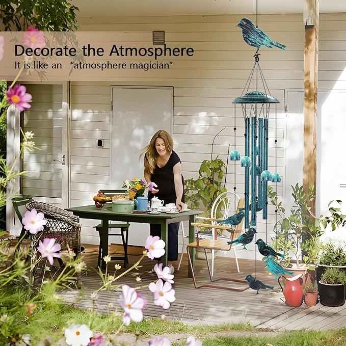 Bird Wind Chimes for Outside Windchimes Outdoors with 6 Wind Bells Hanging Decor for Patio Garden Porch Backyard Birthday Thanksgiving Christmas for Mom Grandma Nana