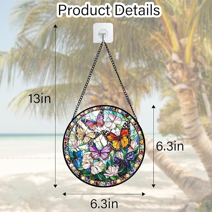 Stained Glass Window Hanging, Colorful Butterfly Suncatcher for Doors Home Sun Catchers Decoration and Christmas, Mother's Day Birthday Gifts for Women, Men, and Mom 6.3 in