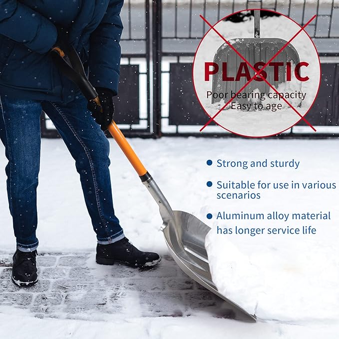 Aluminum Snow Shovel with D Handle Metal Snow Shovel for Driveway 45Inches 3.7 Pounds Transfer Shovel Shovel for Gardening, Orange