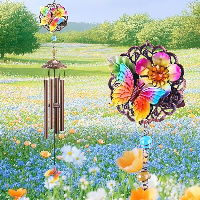 Butterfly Wind Chimes Outdoor Butterfly Gifts for Women/Men/Mom/Grandma/Wife Birthday Gifts Memorial Gift Metal WindChimes for Outside/Indoors, Home, Lawn, Porch, Patio, Garden Decor