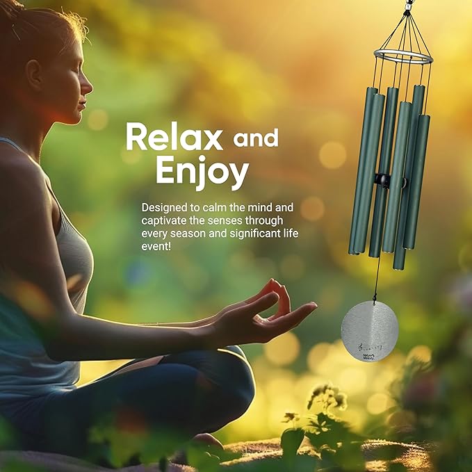 Nature’s Melody Aureole Tunes Wind Chimes – Outdoor Windchime with 6 Tubes Tuned to C Pentatonic Scale, 100% Rustproof Aluminum, Powder Finish & S Hook Hanger for Sympathy, Memorial Gift or Zen Garden