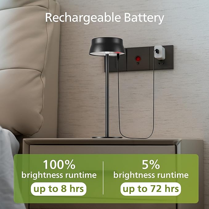 Philips Cordless Table Lamp, Portable Outdoor LED Desk Light,Rechargeable Battery Operated, 2 Adjustable Height, Touch Control & 3 Color Stepless Dimming, Waterproof Lamps for Restaurant/Bedroom