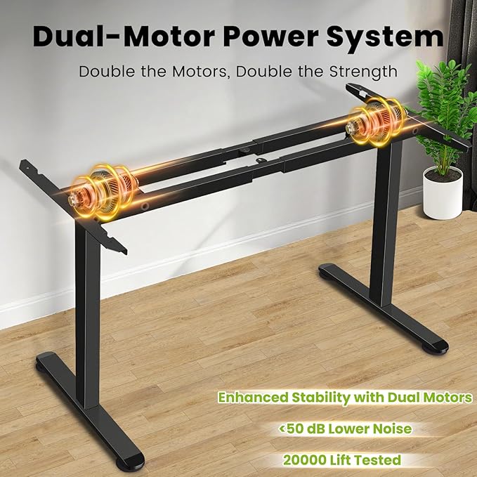 farexon Electric Standing Desk Frame with Cable Management Tray, Wheels & Hooks, Heavy Duty Dual Motor Stand Up Desk Legs Dual-Beam Frame,265 lbs Capacity up to 78" x 40" Tops (Black Frame Only)
