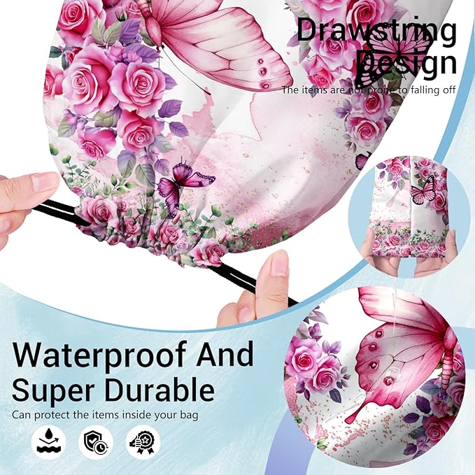 Butterfly Floral Gymnastics Drawstring Bag Small Gymnastics Gym Bag for Gymnasts Dancer Holding