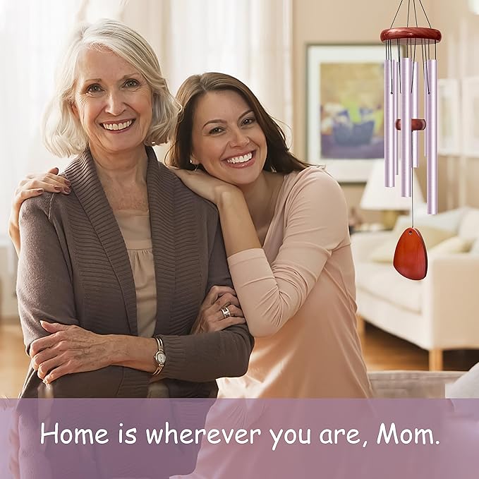 28" Wind Chimes for Outside. Deep Tone Lovely Wind Chimes with 6 Aluminum Tubes Courtyard Decoration. Windchimes Outdoor Create an Enjoyable Atmosphere & Give Mom a Gift（Purple）