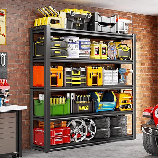 72" H Garage Shelving, 5 Tier Heavy Duty Metal Shelving with Adjustable Shelves, 3000LBS Storage Racks, Shelf Storage Units, Utility Shelves for Garages, Basements, Warehouses, Supermarkets