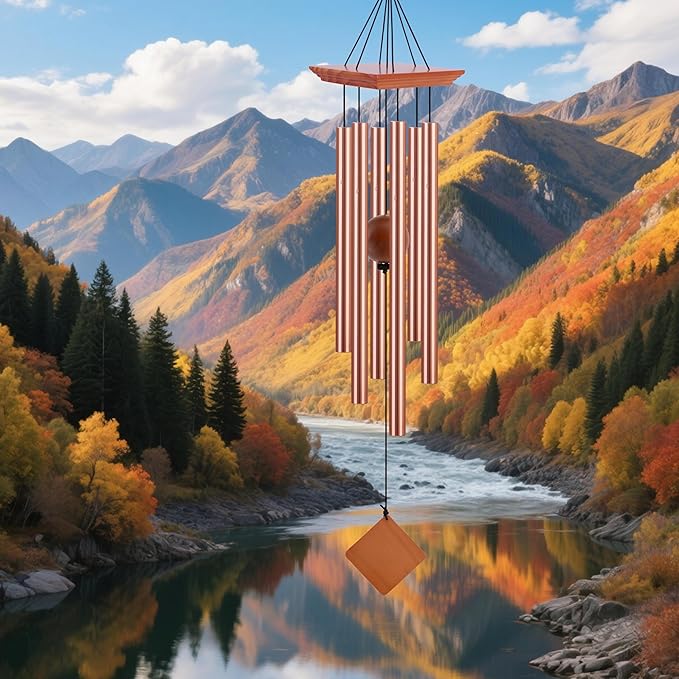 39" Large Wooden Wind Chimes for Outside,High-pitched Wind Chimes Outdoor with 6 Heavy Tubes for Patio,Garden Hanging Décor, Sympathy Gifts, Rose Golden