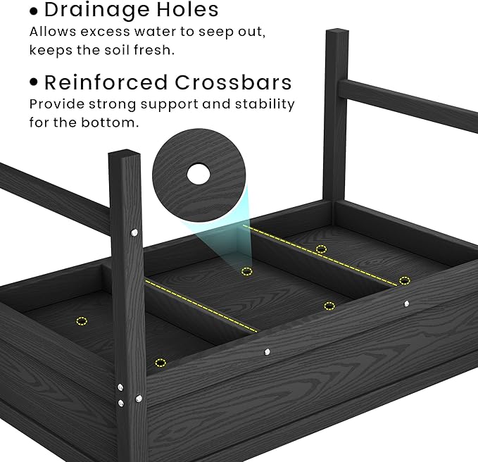 HDPE Raised Garden Planting Bed with Legs,Garden Boxes Outdoor Raised with Drainage Hole Rot-Resistant,Raised Beds for Gardening for Backyard, Patio, Balcony 300 lb Capacity (Black)