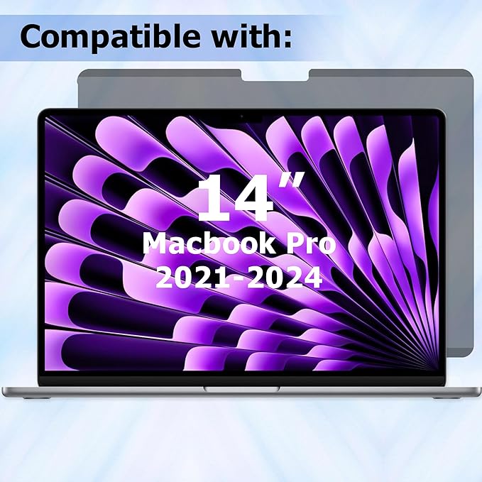 Adeway Privacy Screen for MacBook Pro 14 Inch (2021–2024,M1-M4,Pro,Max), Anti-Spy Screen, Filter Blue Light, Easy Snap-On, Matte Anti-Glare, Blocks Blue & UV Light, Slim & Travel-Friendly Design