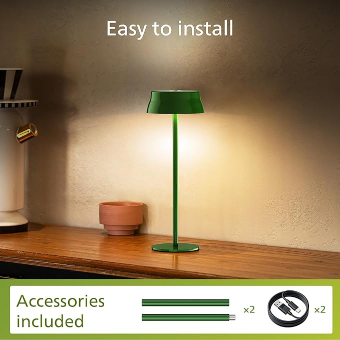 Philips Cordless Table Lamp, Portable Outdoor LED Desk Light,Rechargeable Battery Operated, 2 Adjustable Height, Touch Control & 3 Color Stepless Dimming, Waterproof Lamps for Restaurant/Bedroom