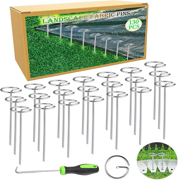 130 PCS Landscape Fabric Pins, 6-Inch Galvanized Circle Top Landscape Staples - Steel Weed Barrier Stakes, More Grip Than U-Shape Yard Staples, Garden Stakes for Plant Cover, Lawn, Fence, Ground