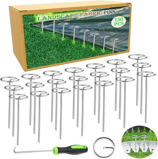 130 PCS Landscape Fabric Pins, 6-Inch Galvanized Circle Top Landscape Staples - Steel Weed Barrier Stakes, More Grip Than U-Shape Yard Staples, Garden Stakes for Plant Cover, Lawn, Fence, Ground