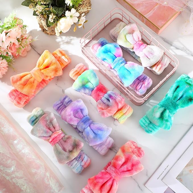 50 Pcs Pink Spa Headband Bulk Spa Sleepover Party Supplies for Washing Face with Removable Bow Makeup Elastic Bowknot Headband for Women Gifts Skincare Microfiber Hairband (Stylish Style)