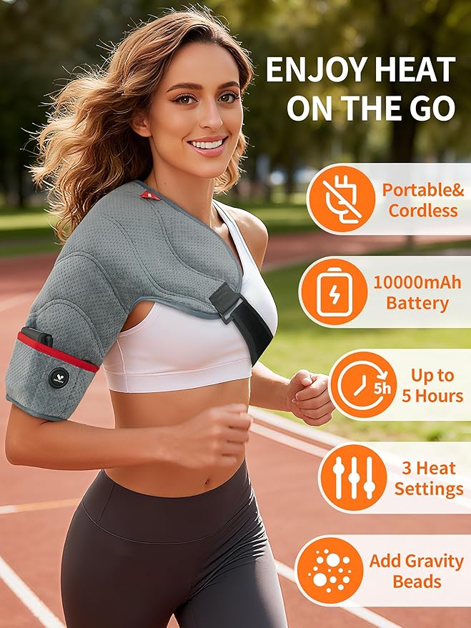 Vofuoti Shoulder Heating Pad, Portable Heated Shoulder Brace with Battery and 3 Heat Settings, Cordless Heated Shouldre Wrap for Women Men