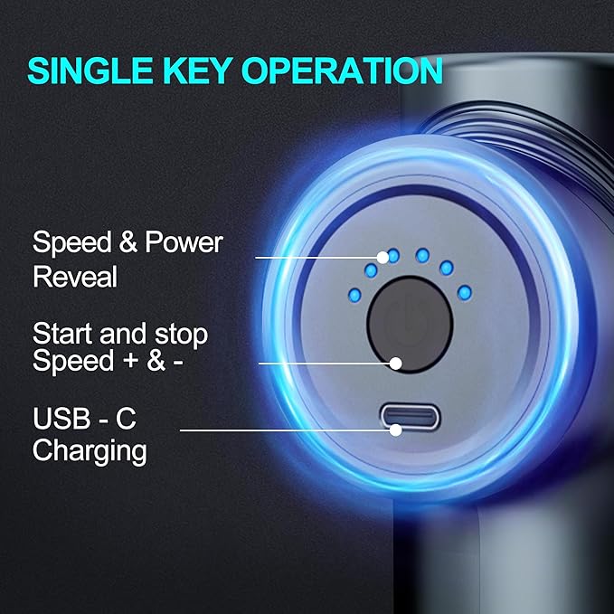 Massage Gun Deep Tissue,Small Travel Percussion Massage Gun with 4 Massage Heads 6 Speeds for Relieving Muscle Soreness for Office Gifts（Blue）