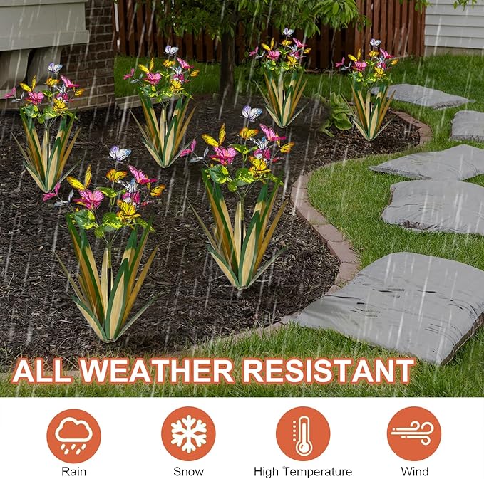 TOMBABY Garden Outdoor Butterfly Enlarge Thickened Wind Resistant Metal Agave Garden Art Metal Plant Country Sculpture Statue Decorations Ornaments Artificial Waterproof Butterflies(Light Green 2pcs)