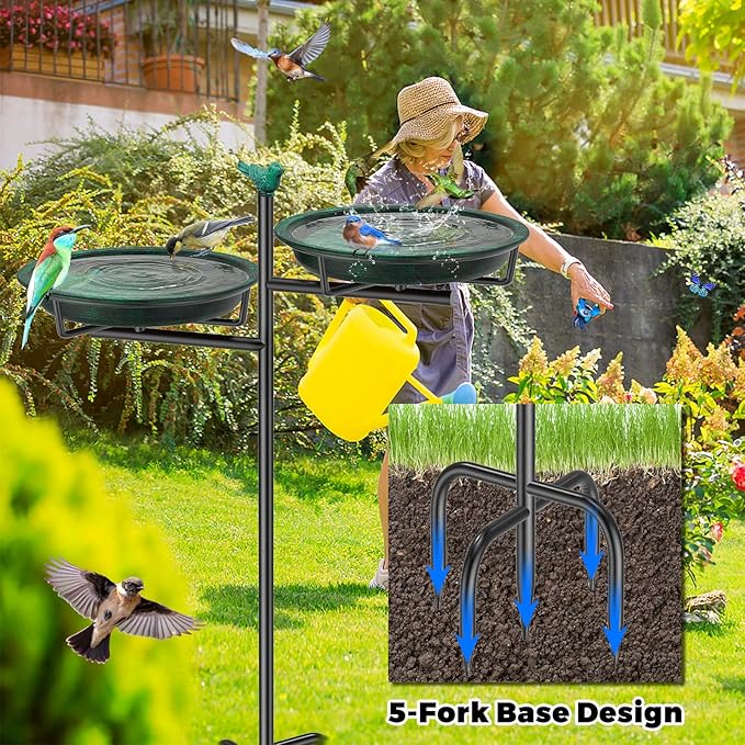 Metal Bird Bath for Outside, Vintage Freestanding Birdbaths Feeder Bowl, Stable & Easy to Clean Birdfeeder for Outdoors Garden Yard Lawn Decor (Retro Green)