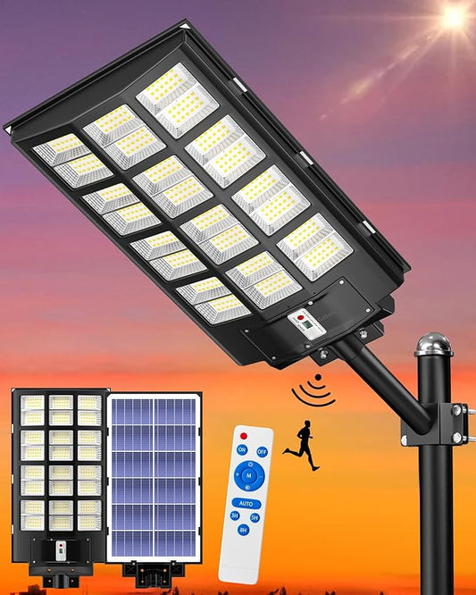 Gefolly SL-6000W Solar Street Light Outdoor, Wide Angle 600000LM Commercial Parking Lot Light Dusk to Dawn 6500K Flood Security IP67 Lamp with Motion Sensor for Garden, Road