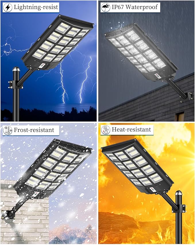 Gefolly SL-7000W Solar Street Light Outdoor 700000LM Wide Angle Commercial Parking Lot Lights Dusk to Dawn 6500K Flood Security Light IP67 Lamp for Basketball Court, Yard