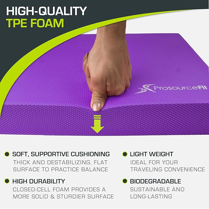ProsourceFit Exercise Balance Pad – Large Cushioned Non-Slip Foam Mat & Knee Pad for Fitness, Stability Training, Physical Therapy, Yoga 15"x19"