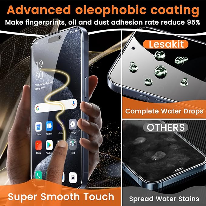 4+4 Pack Privacy Screen Protector for iPhone 15 Pro 6.1-Inch with 4 Pack Camera Lens Protector, Anti Spy Tempered Glass Film 9H Hardness Case Friendly