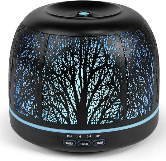 500ml Essential Oil Diffuser, ARVIDSSON Metal Diffusers for Essential Oils, Aromatherapy Diffuser for Large Room, Color Mood Light & Mist Timer Setting, Gift for Women - Black Tree