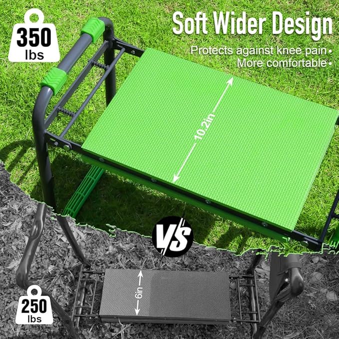 Garden Kneeler and Seat Heavy Duty with 10.2” Wider Soft Pad, Portable Folding Stool for Gardening with Extra Hand Pruner, Sturdy Garden Kneeling Bench for Senior Help Stand, Green