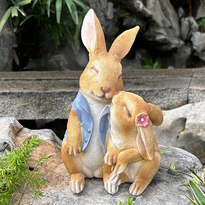 Garden Rabbit Statue Outdoor Decor Resin Funny Bunny Figurines for Outdoor Patio Lawn Yard Art Decoration Christmas Housewarming Gift