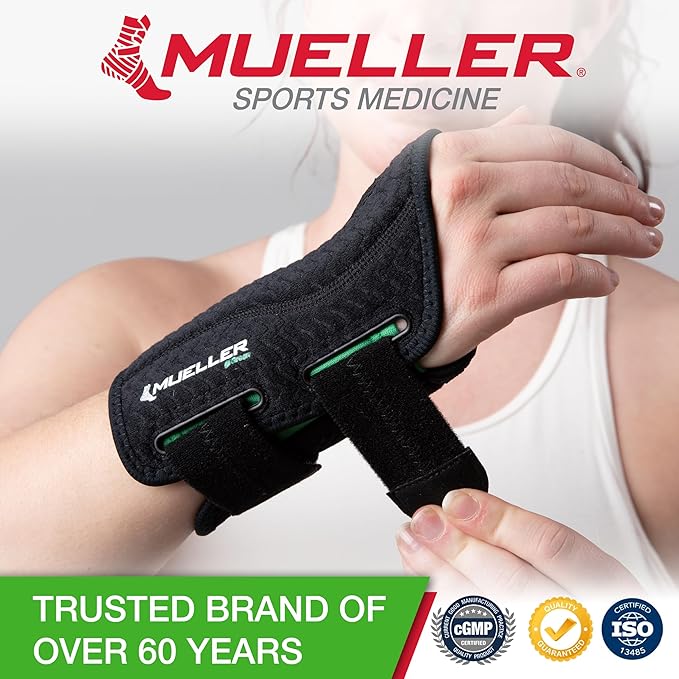 MUELLER Sports Medicine Green Fitted Wrist Brace for Men and Women, Wrist Pain Relief Support, Ideal for Carpal Tunnel, Tendonitis, Arthritis, Black