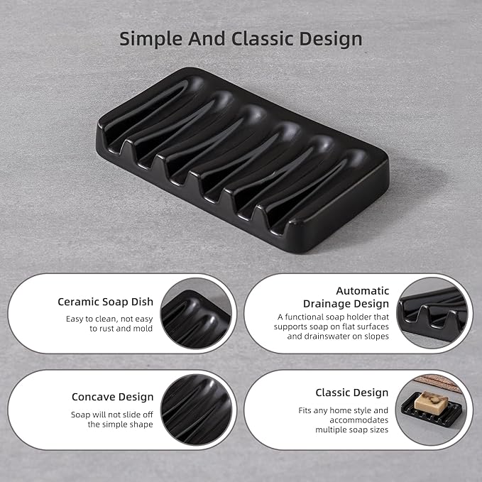 Ceramic Bathroom Accessories Set,Lotion Soap Dispenser and Toothbrush Holder Set, Soap Dish, Apothecary Jars,Rustic Farmhouse Decor, Bathroom Home Decor (Black Set, Liquid)